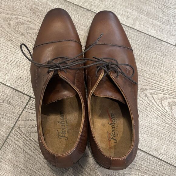 Florsheim Kierland‎ Men\'s 8.5 Oxford CognacBrown Plain Toe Derby Shoes 11751